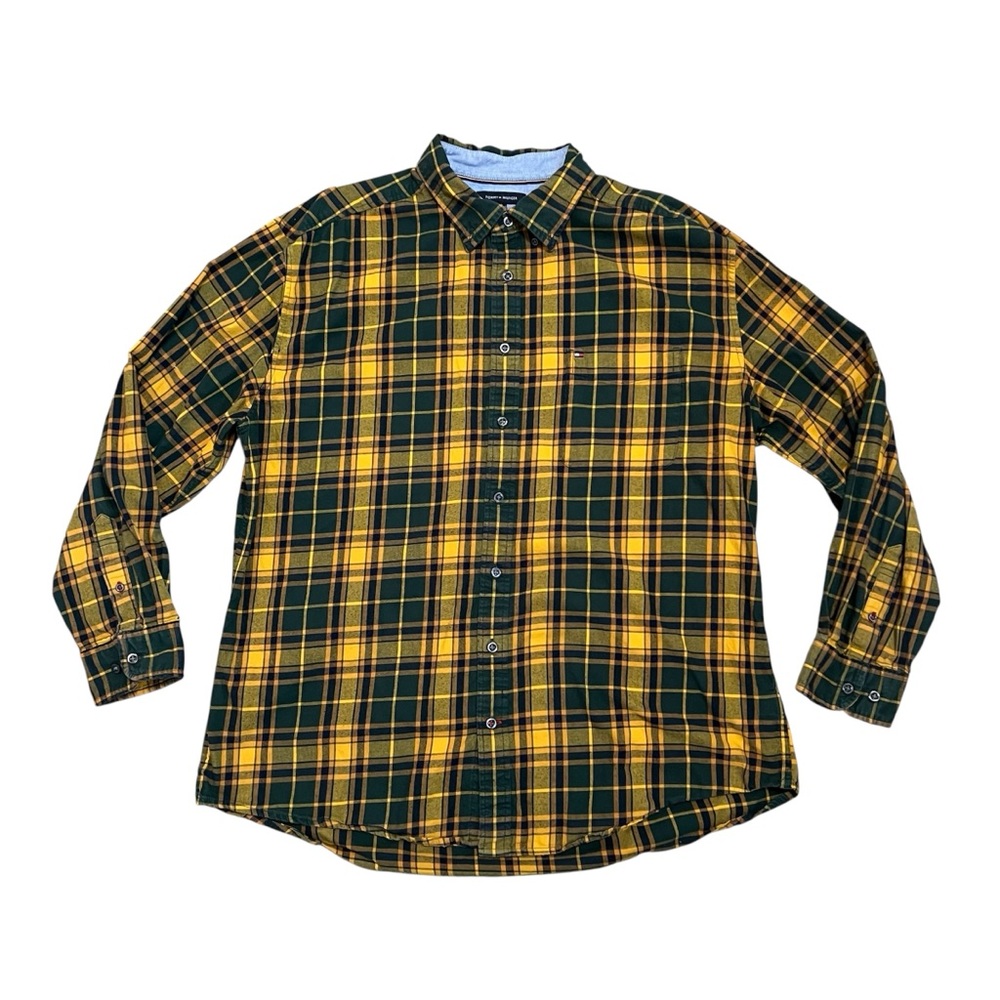 Green and yellow plaid Tommy Hilfiger button down shirt
